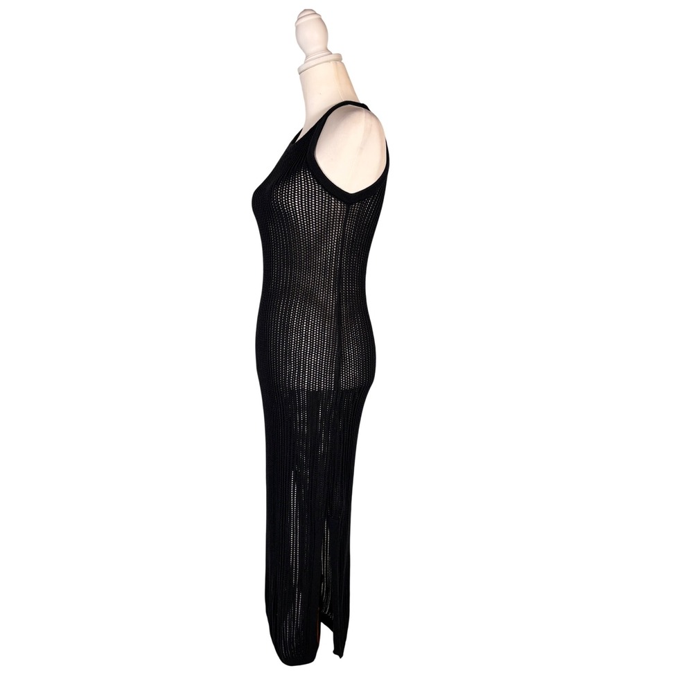Tahari Black Open Knit Dress S Sleeveless Dark Gothic Casual Sexy Sirencore Chic - Picture 3 of 8